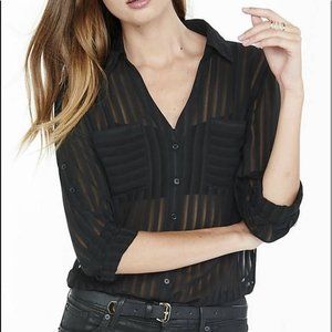 Express Portofino Sheer Stripe Button Down Slim